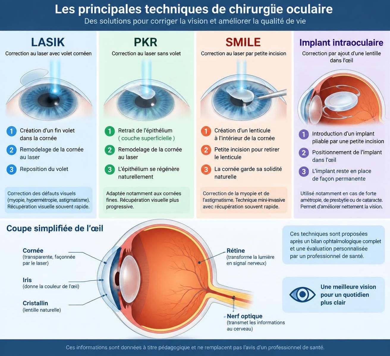 découvrez les principales techniques de chirurgie oculaire, leurs risques, le déroulement de l’intervention et les étapes clés de la récupération.